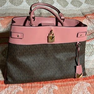 Michael Kors Pink and Brown Branded Bag Purse